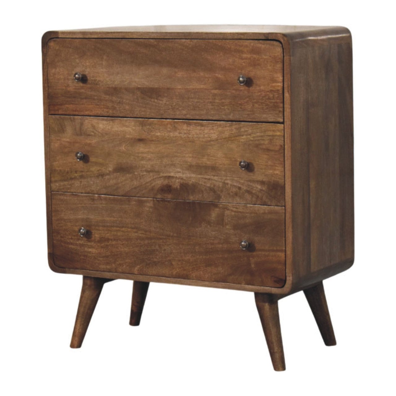 Curve Edge 3 Drawer Chest in Classic Grey - Solid Mango Wood Storage Cabinet - product view 2 showing handcrafted solid...