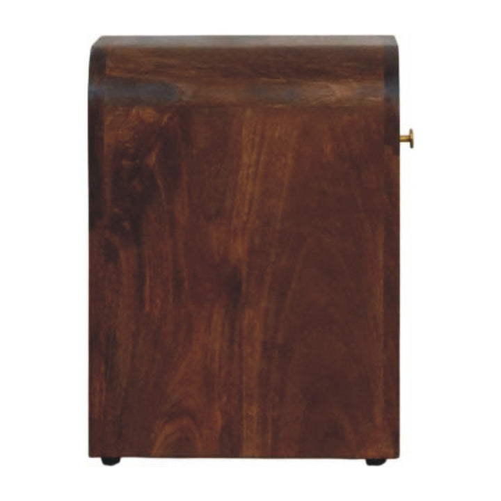 Roasted Almond Curved Bedside Table in Solid Mango Wood - product view 8 showing handcrafted solid mango wood nightstand