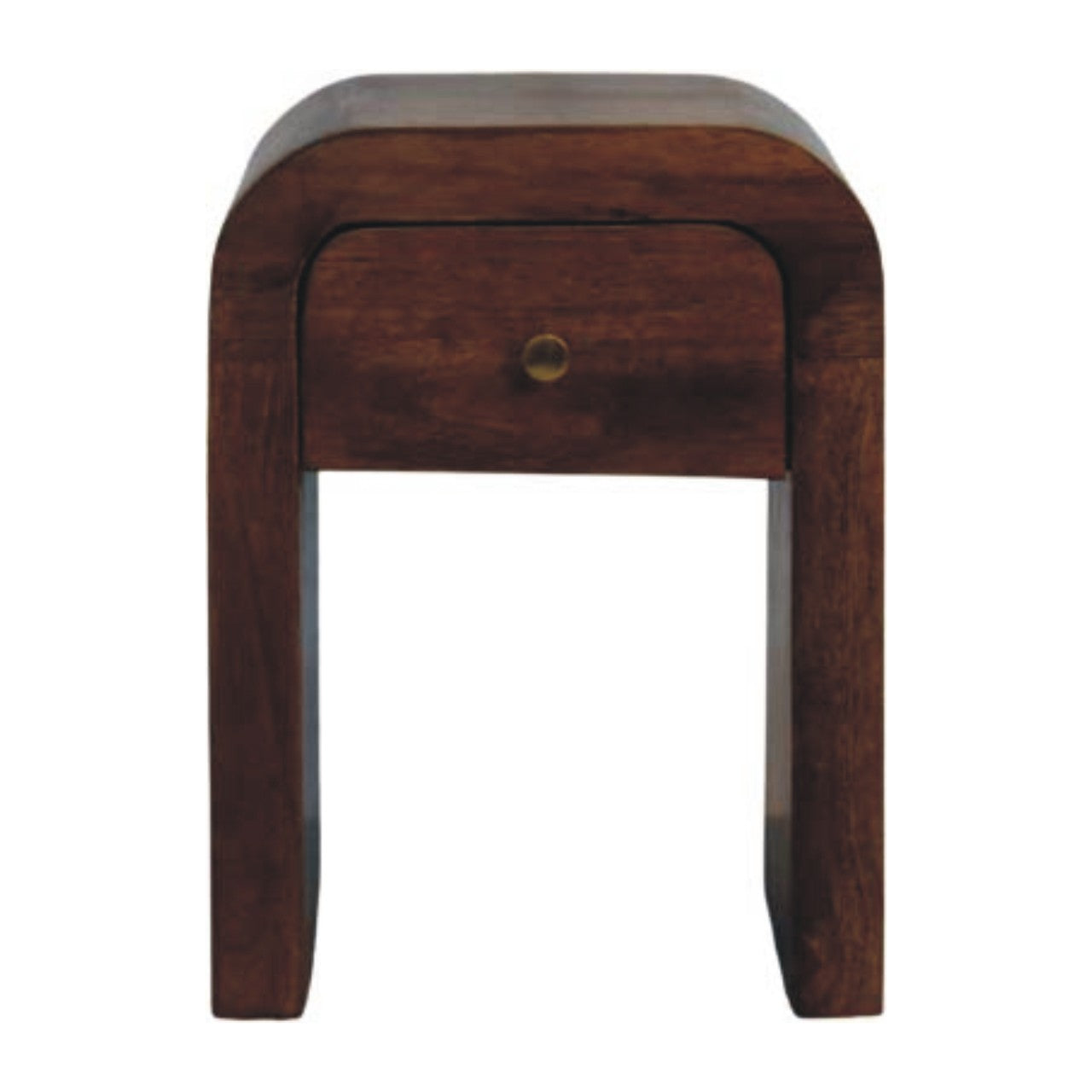 Roasted Almond Curved Bedside Table in Solid Mango Wood - main view showing handcrafted solid mango wood nightstand