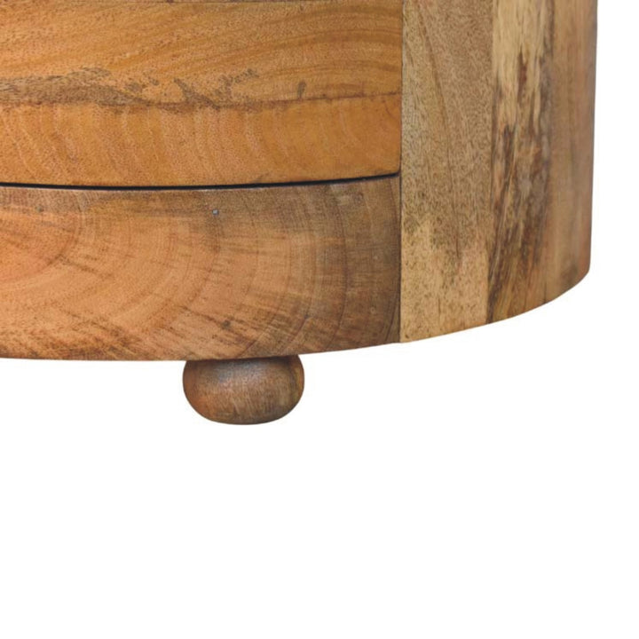 Oakish Curved Bedside Table with Marble Top in Solid Mango Wood - product view 6 showing handcrafted solid mango wood...
