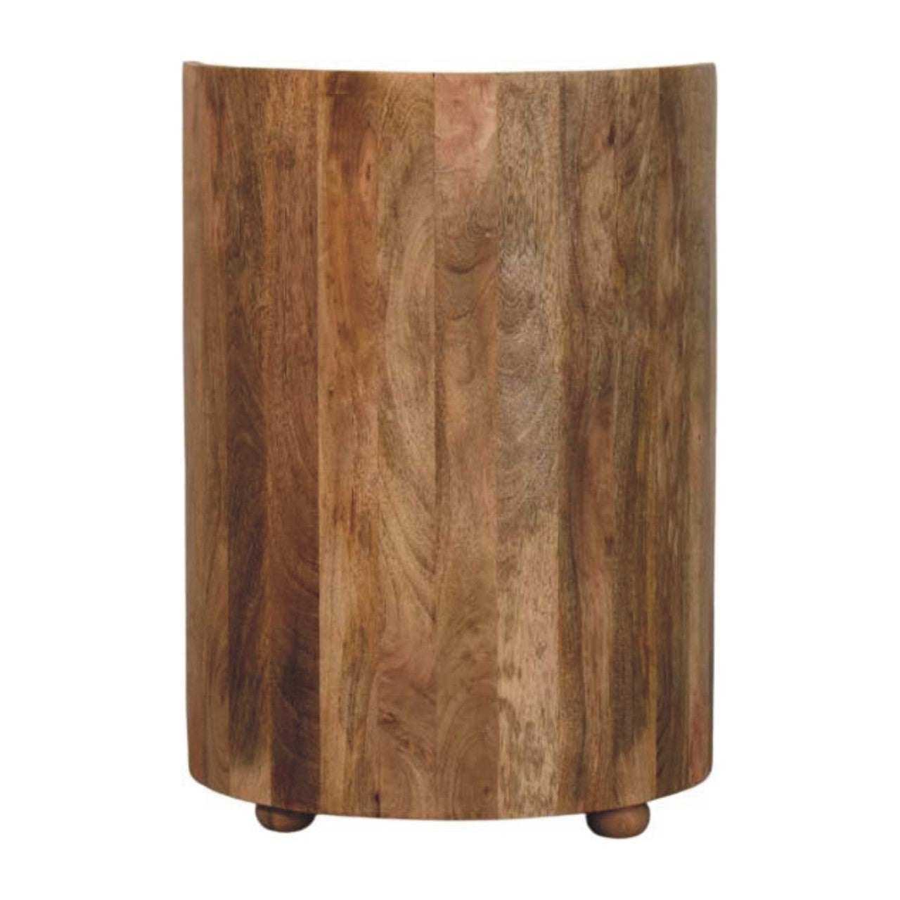 Oakish Curved Bedside Table with Marble Top in Solid Mango Wood - product view 8 showing handcrafted solid mango wood...