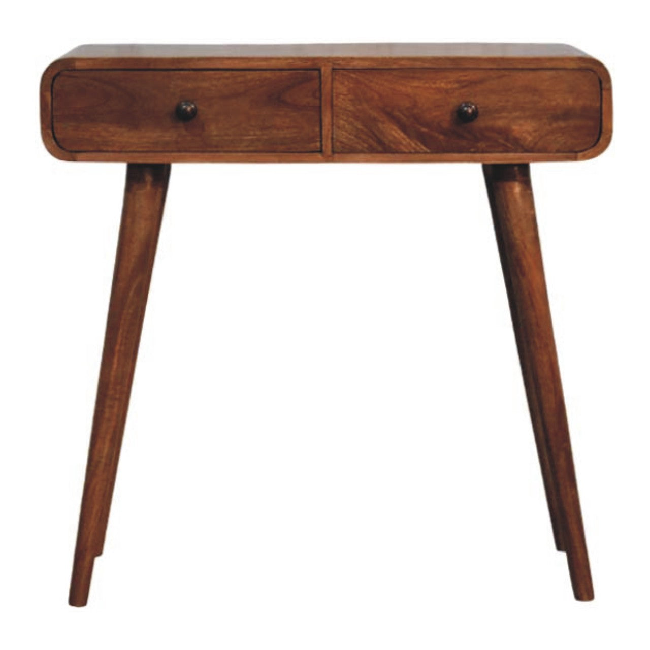 Honey Caramel Curved Console Table in Solid Mango Wood - main view showing handcrafted solid mango wood console table