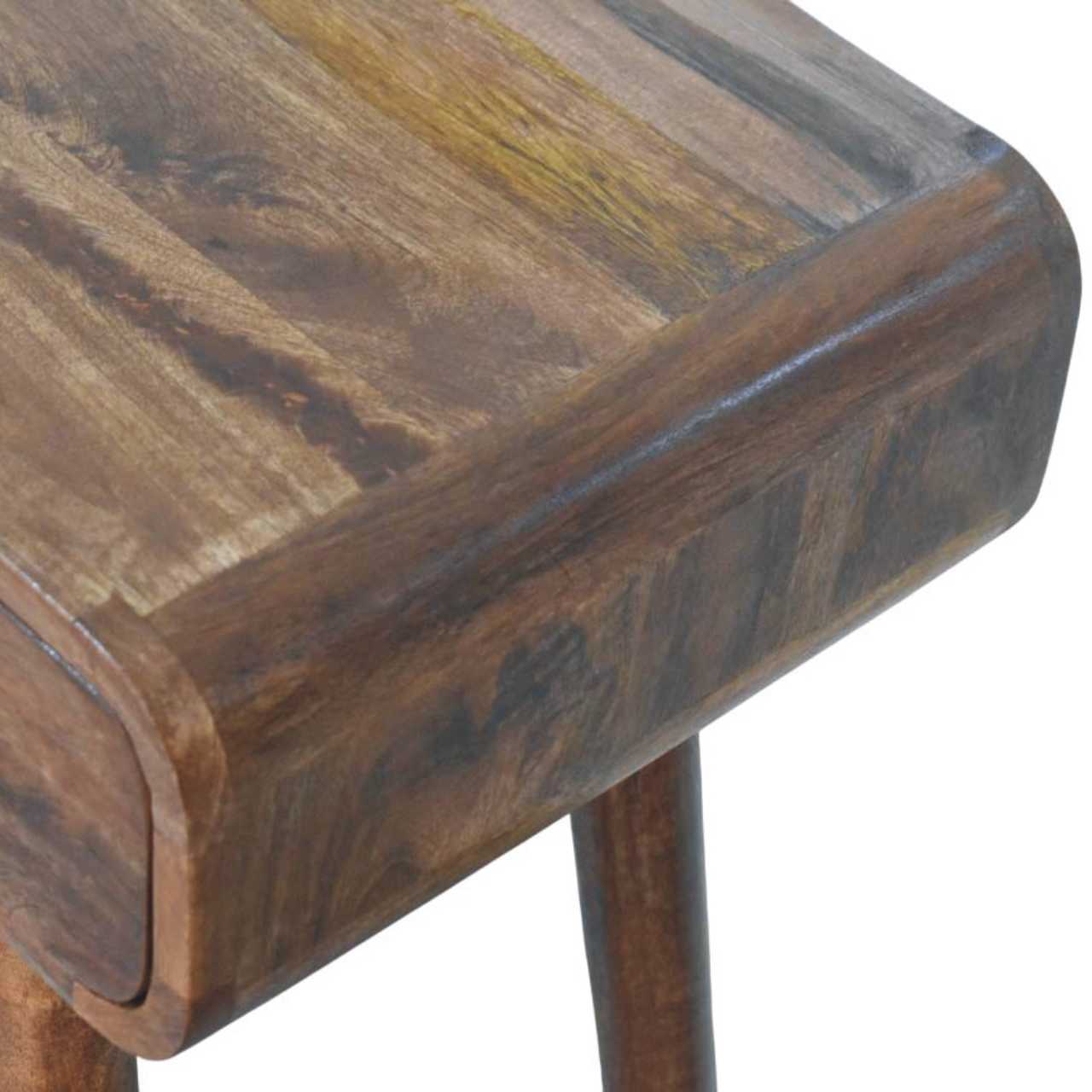 Honey Caramel Curved Console Table in Solid Mango Wood - product view 6 showing handcrafted solid mango wood console table