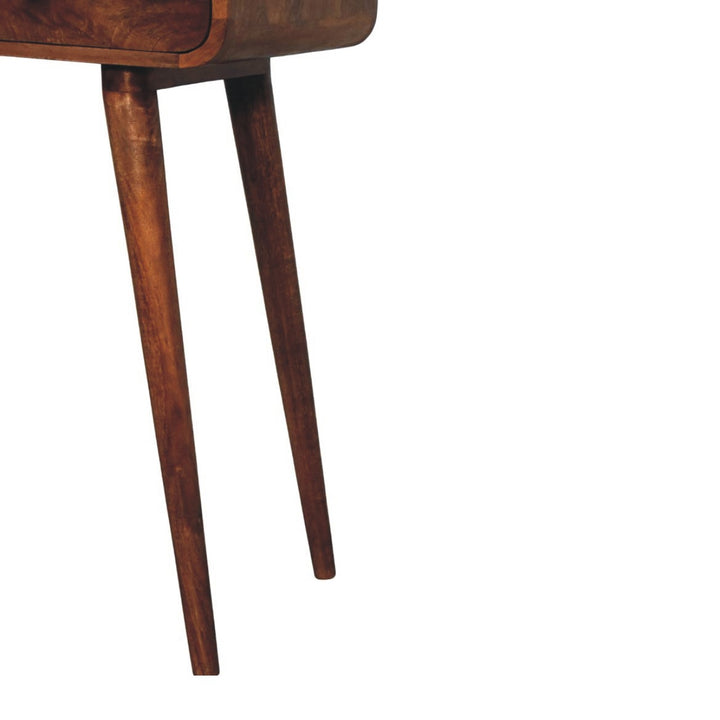 Honey Caramel Curved Console Table in Solid Mango Wood - product view 7 showing handcrafted solid mango wood console table