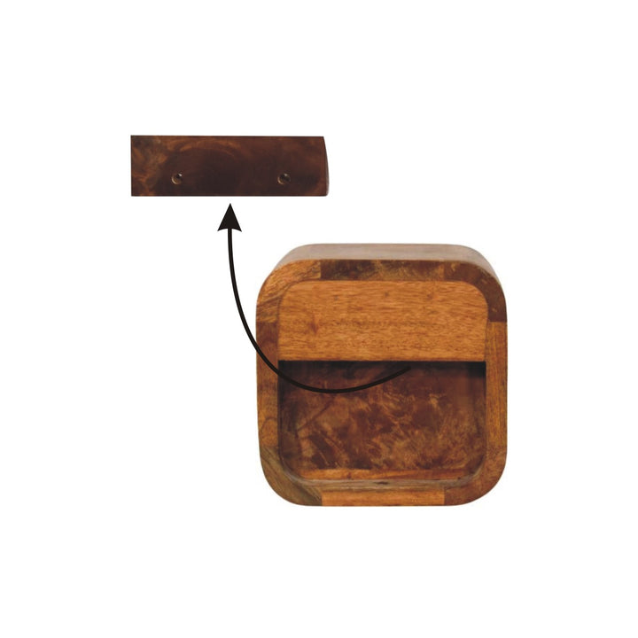 Amber Oak Curved Wall-Mounted Bedside Table - product view 8 showing handcrafted solid wood nightstand