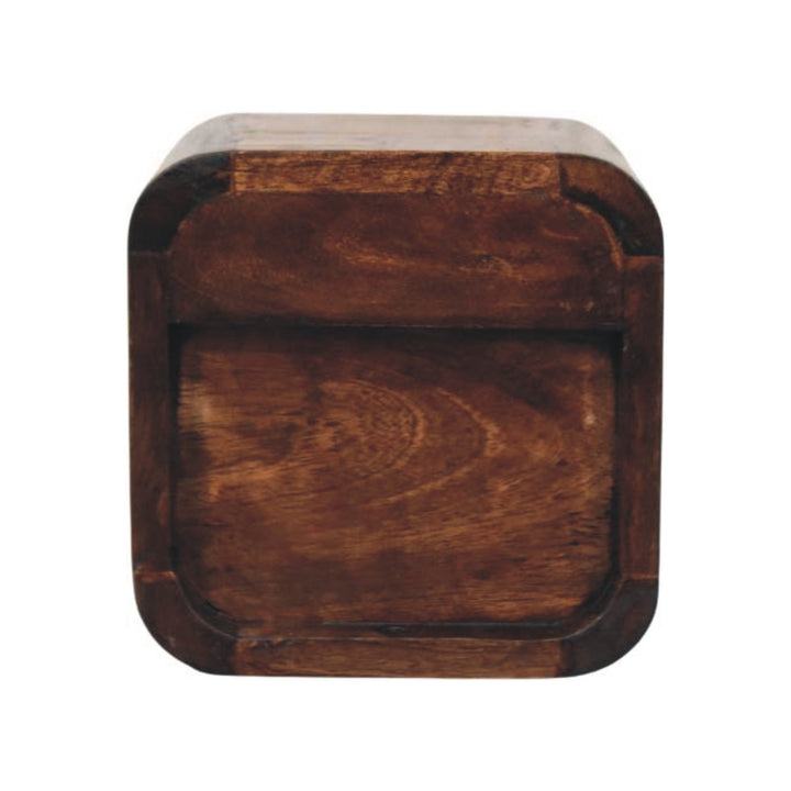 California Walnut Curved Wall-Mounted Bedside Table in Solid Mango Wood - product view 6 showing handcrafted solid mango...