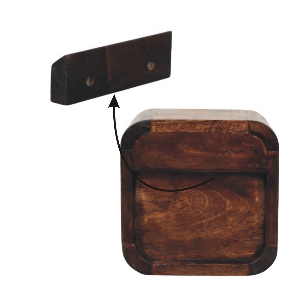 California Walnut Curved Wall-Mounted Bedside Table in Solid Mango Wood - product view 8 showing handcrafted solid mango...