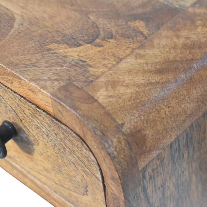 Amber Oak Curved Wall-Mounted Bedside Table - product view 4 showing handcrafted solid wood nightstand
