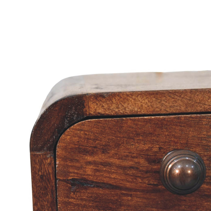 California Walnut Curved Wall-Mounted Bedside Table in Solid Mango Wood - product view 3 showing handcrafted solid mango...