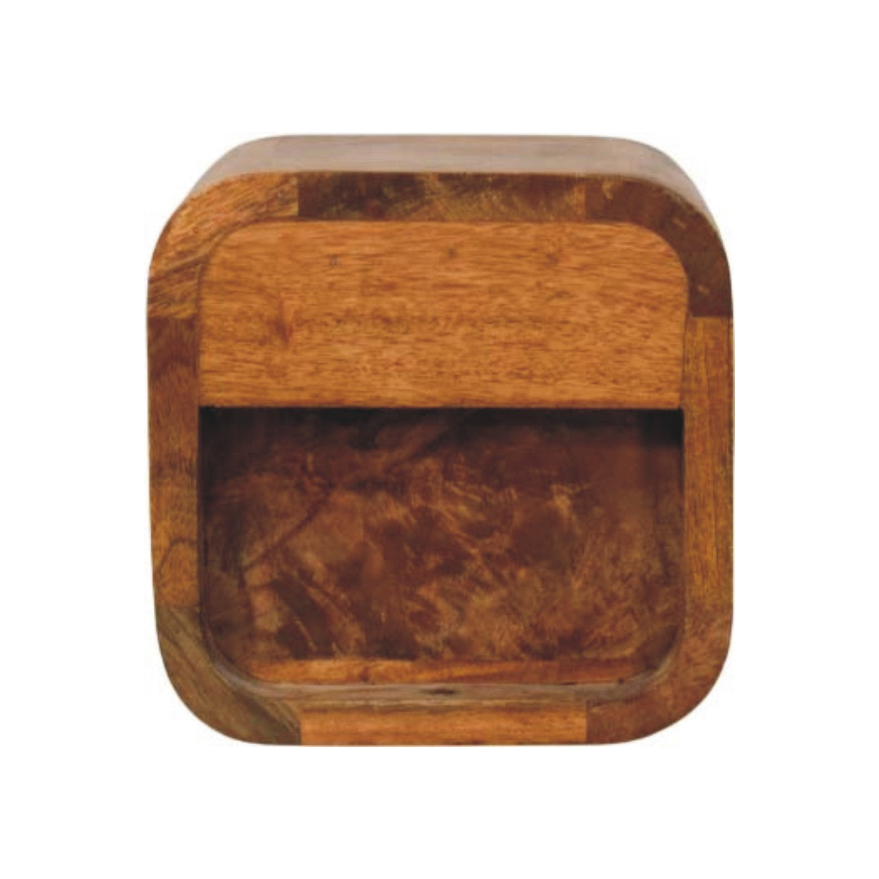 Amber Oak Curved Wall-Mounted Bedside Table - product view 6 showing handcrafted solid wood nightstand