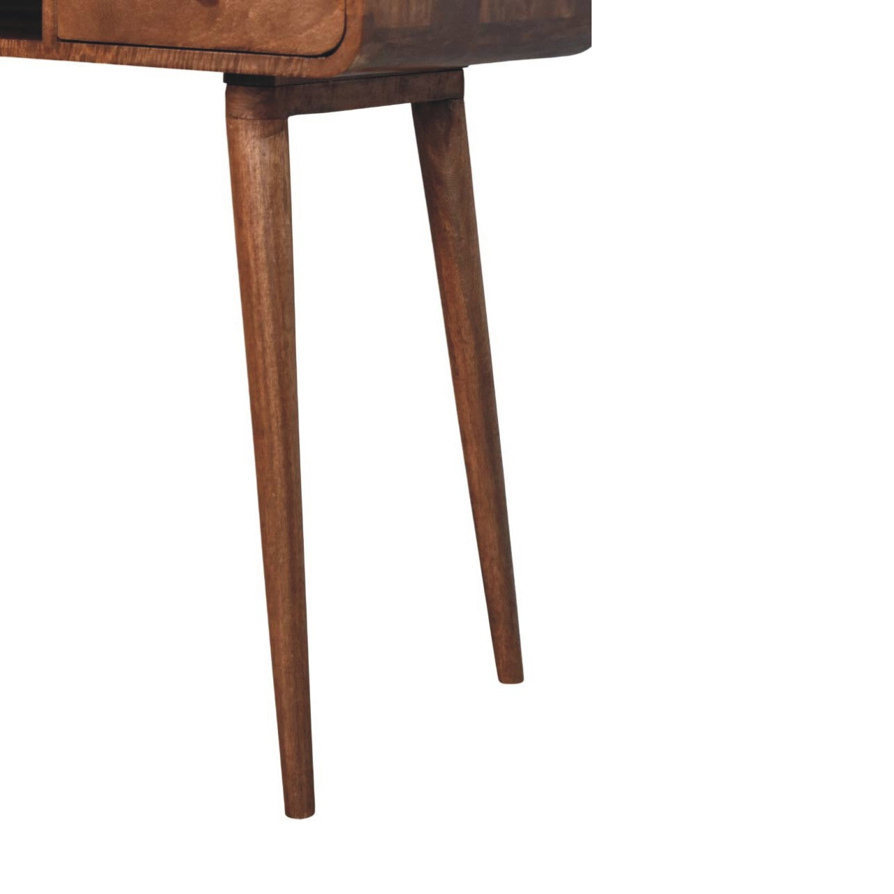 Honey Caramel Curved Writing Desk in Solid Mango Wood - product view 6 showing handcrafted solid mango wood desk