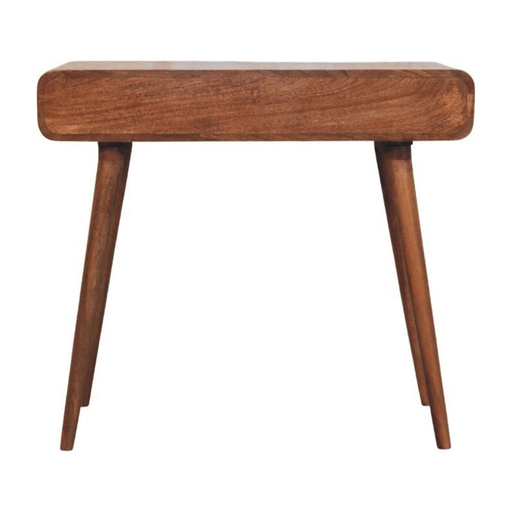 Honey Caramel Curved Writing Desk in Solid Mango Wood - product view 8 showing handcrafted solid mango wood desk