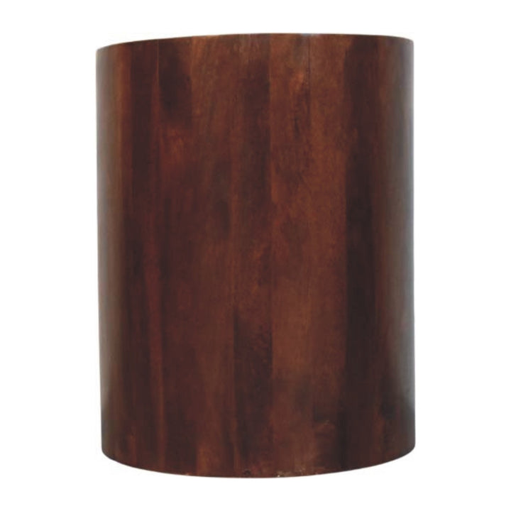 Winewood Round Side Cabinet in Solid Mango Wood - product view 8 showing handcrafted solid mango wood cabinet
