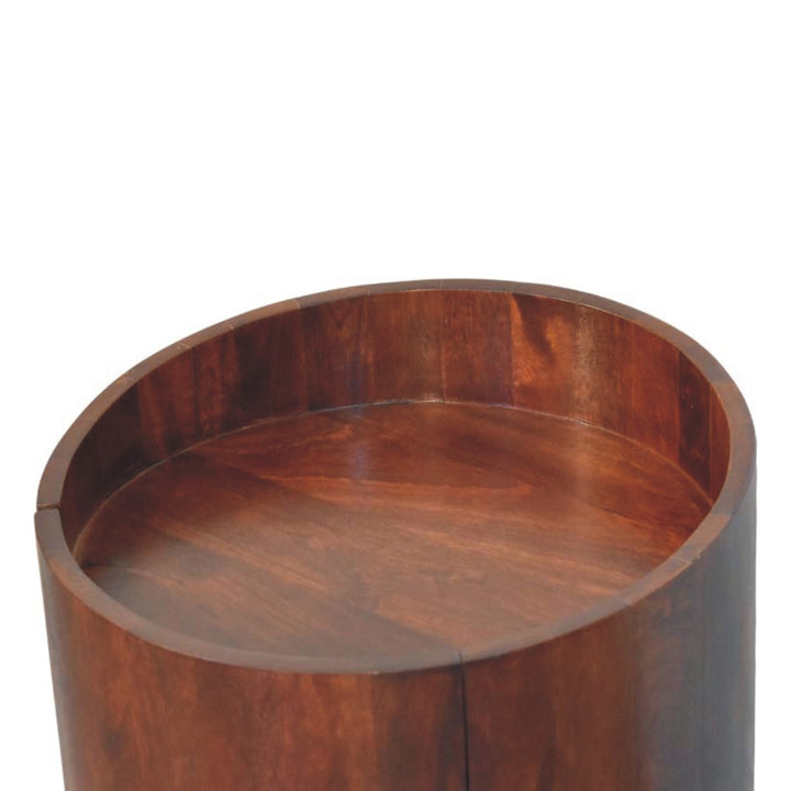 Winewood Round Side Cabinet in Solid Mango Wood - product view 3 showing handcrafted solid mango wood cabinet
