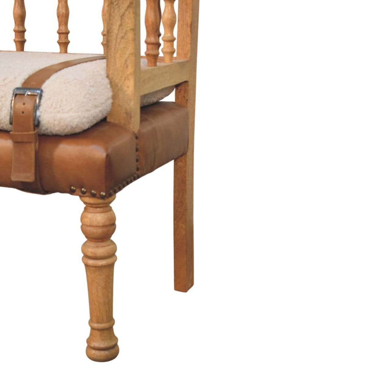 Farmhouse Boucle Accent Chair - Solid Mango Wood Lounge Chair for Living Room - product view 7 showing handcrafted solid...