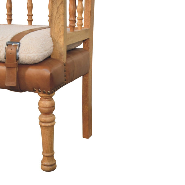 Farmhouse Boucle Accent Chair - Solid Mango Wood Lounge Chair for Living Room - product view 7 showing handcrafted solid...