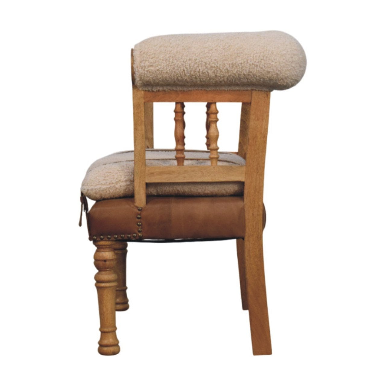 Farmhouse Boucle Accent Chair - Solid Mango Wood Lounge Chair for Living Room - product view 8 showing handcrafted solid...