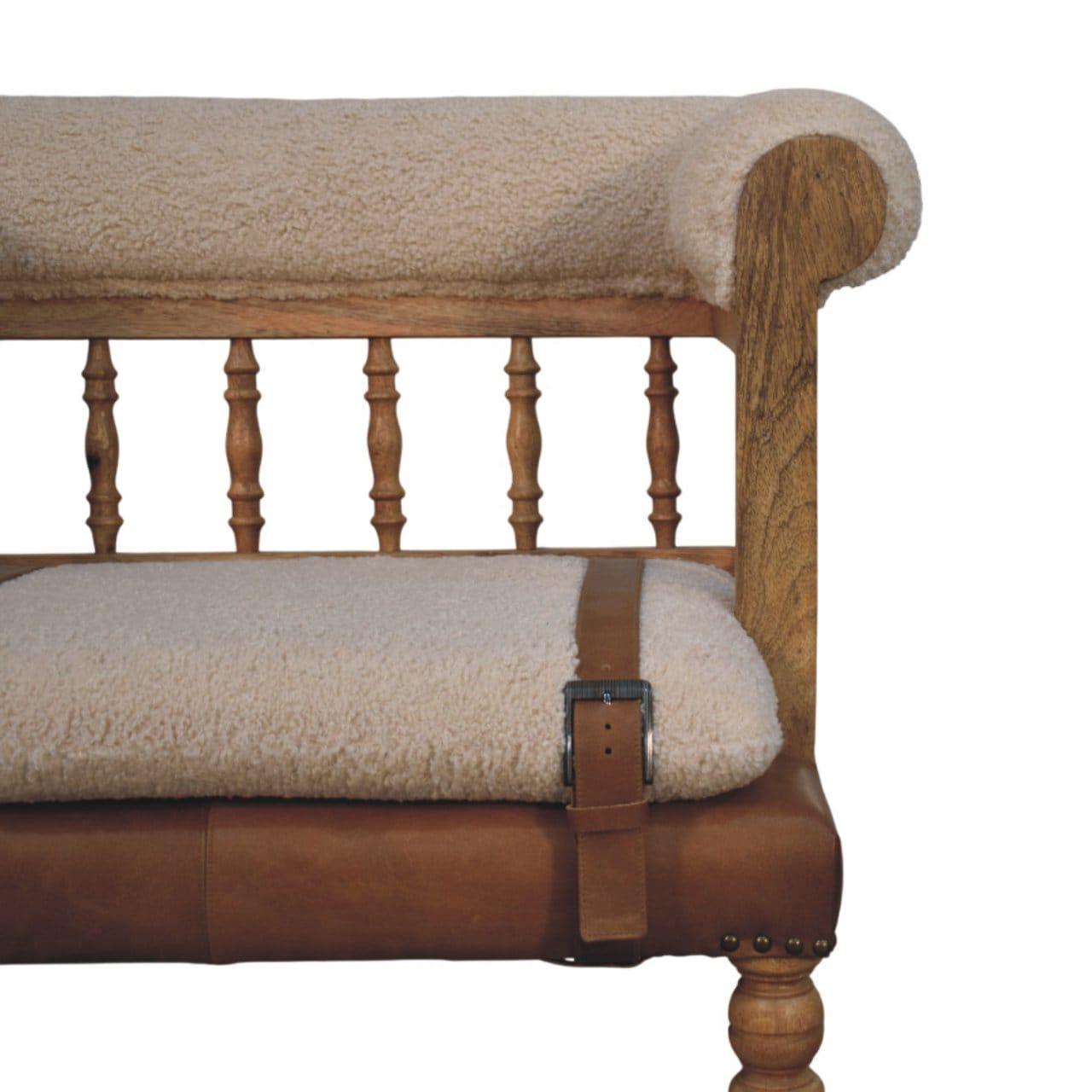 Farmhouse Boucle Accent Chair - Solid Mango Wood Lounge Chair for Living Room - product view 4 showing handcrafted solid...