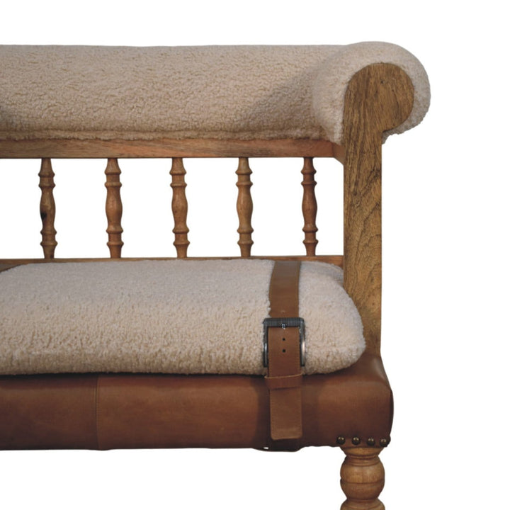 Farmhouse Boucle Accent Chair - Solid Mango Wood Lounge Chair for Living Room - product view 4 showing handcrafted solid...