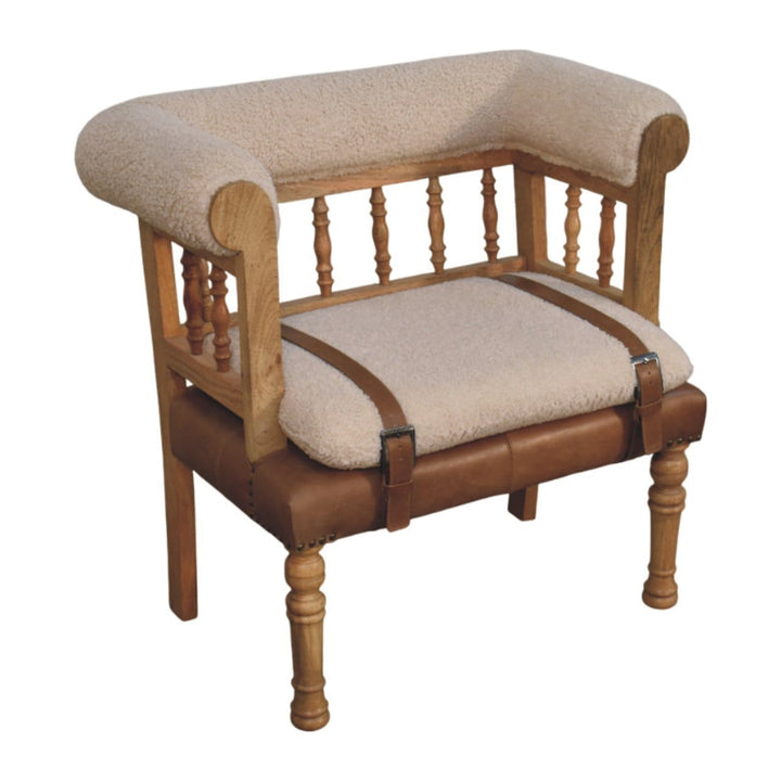 Farmhouse Boucle Accent Chair - Solid Mango Wood Lounge Chair for Living Room - product view 6 showing handcrafted solid...