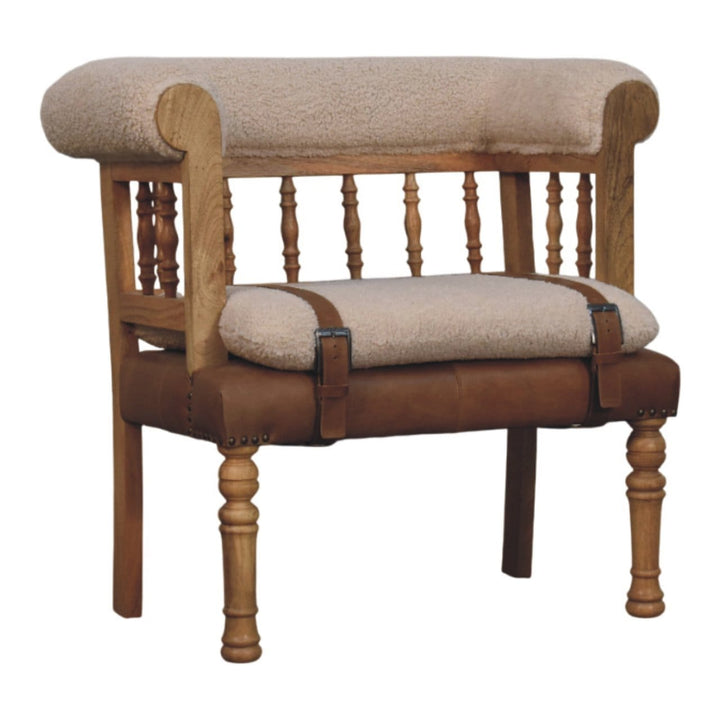 Farmhouse Boucle Accent Chair - Solid Mango Wood Lounge Chair for Living Room - product view 3 showing handcrafted solid...