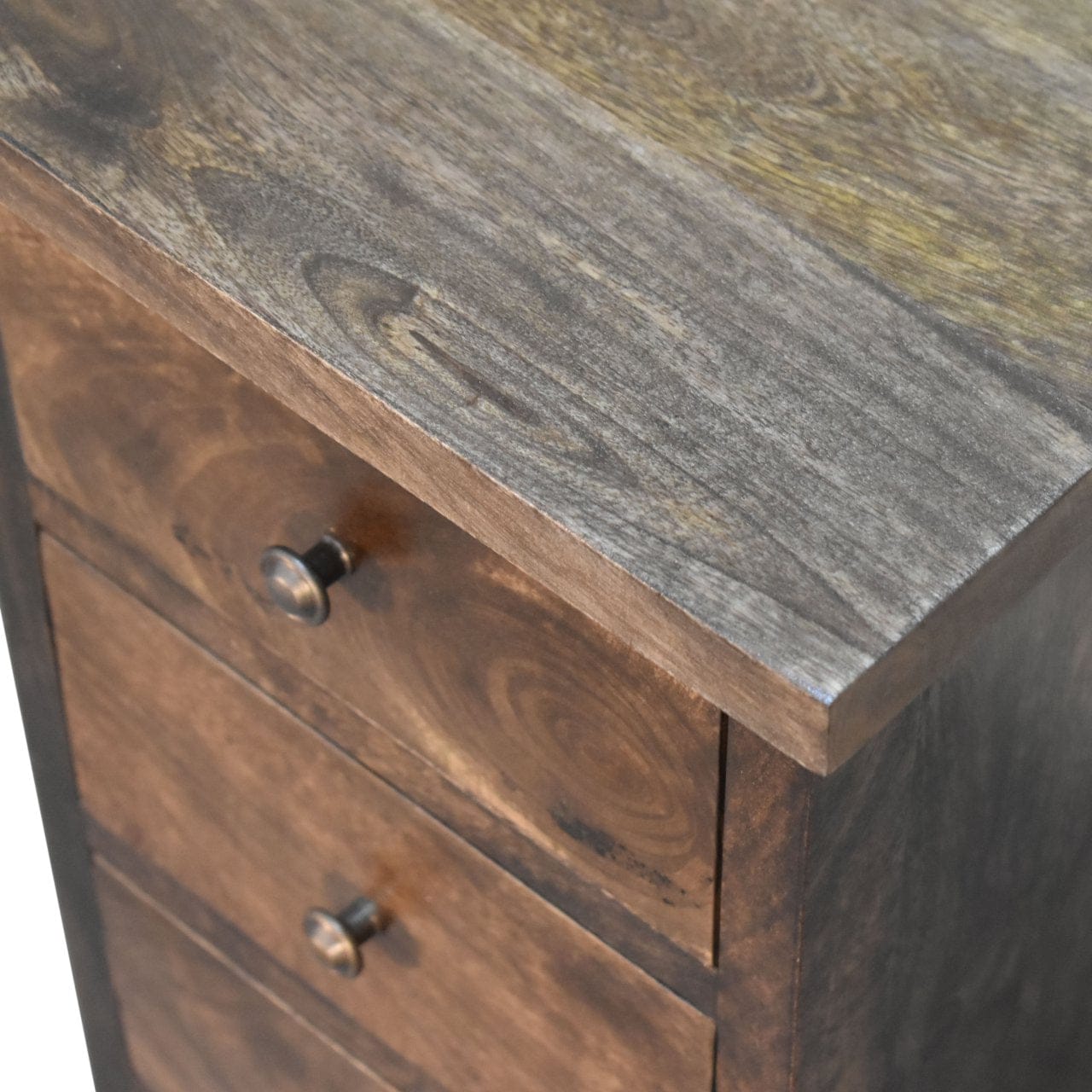 Farmhouse Mini Classic Grey Country Nightstand - Solid Mango Wood Bedside Table for Bedroom - product view 5 showing...