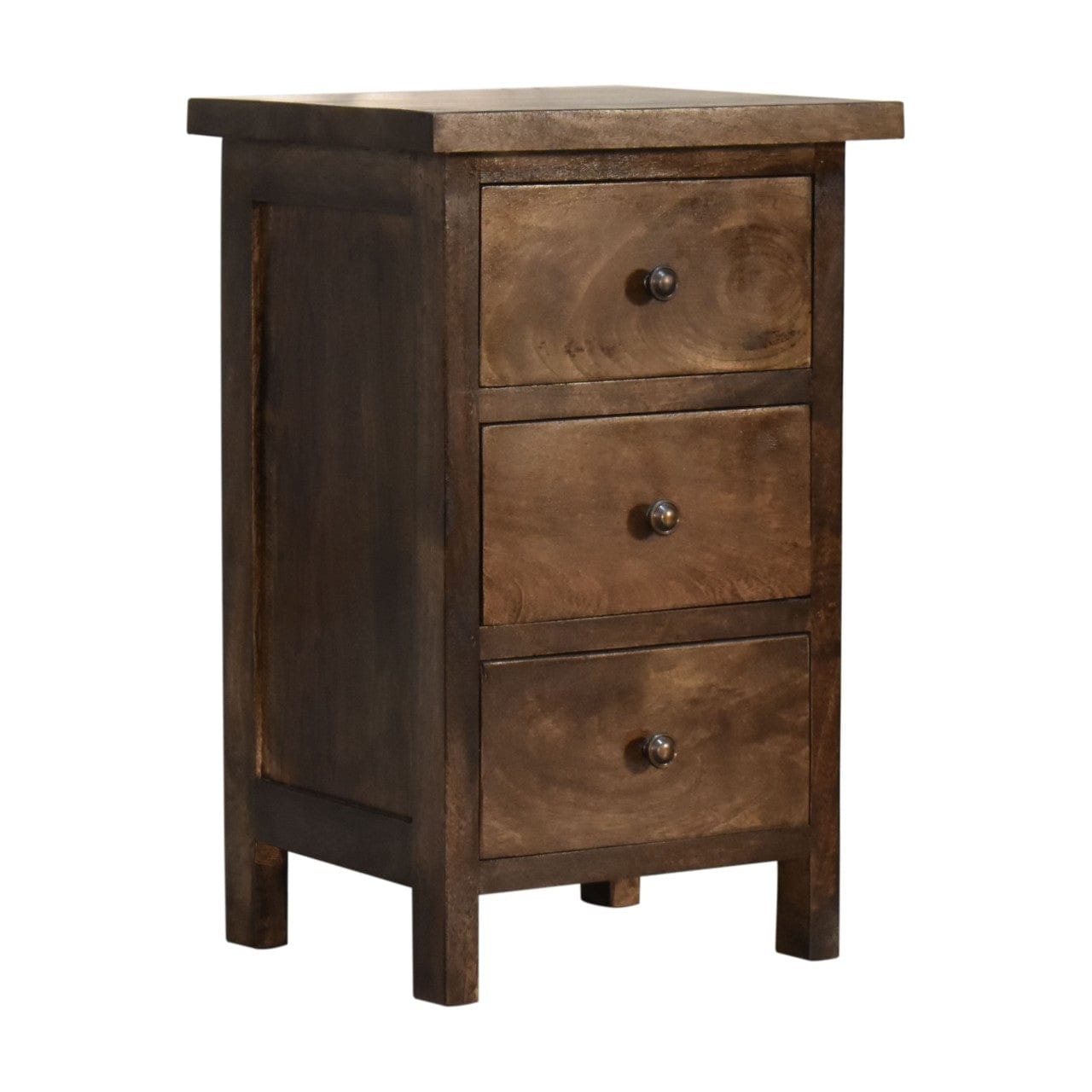 Farmhouse Mini Classic Grey Country Nightstand - Solid Mango Wood Bedside Table for Bedroom - product view 2 showing...