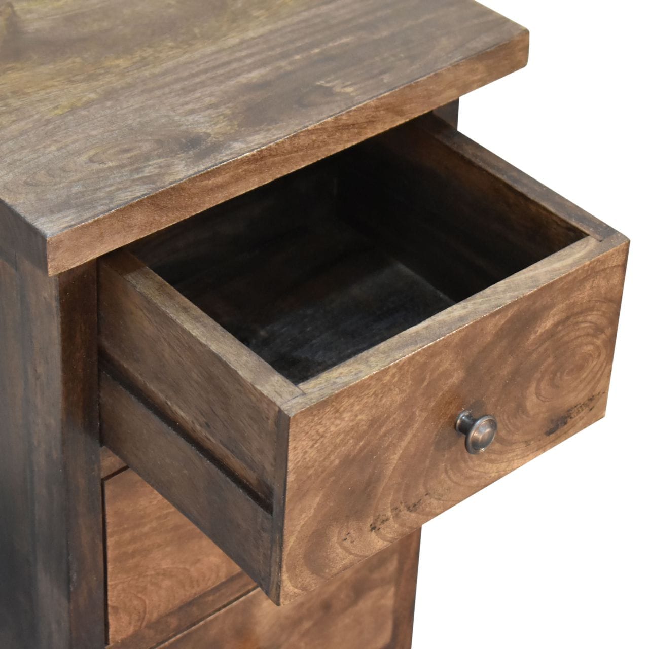 Farmhouse Mini Classic Grey Country Nightstand - Solid Mango Wood Bedside Table for Bedroom - product view 6 showing...