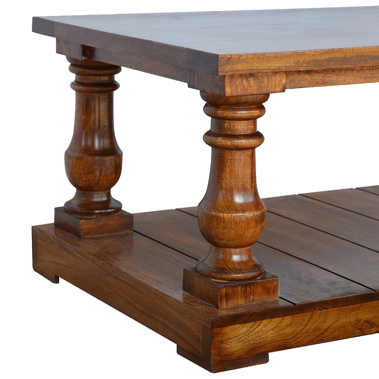 Farmhouse Square Turned Country Coffee Table - Solid Mango Wood Center Table for Living Room - product view 4 showing...