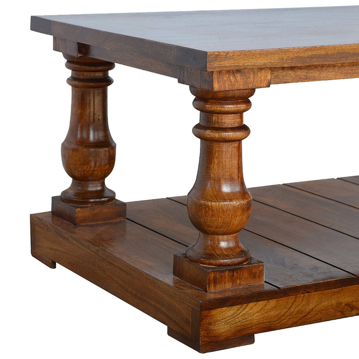 Farmhouse Square Turned Country Coffee Table - Solid Mango Wood Center Table for Living Room - product view 4 showing...