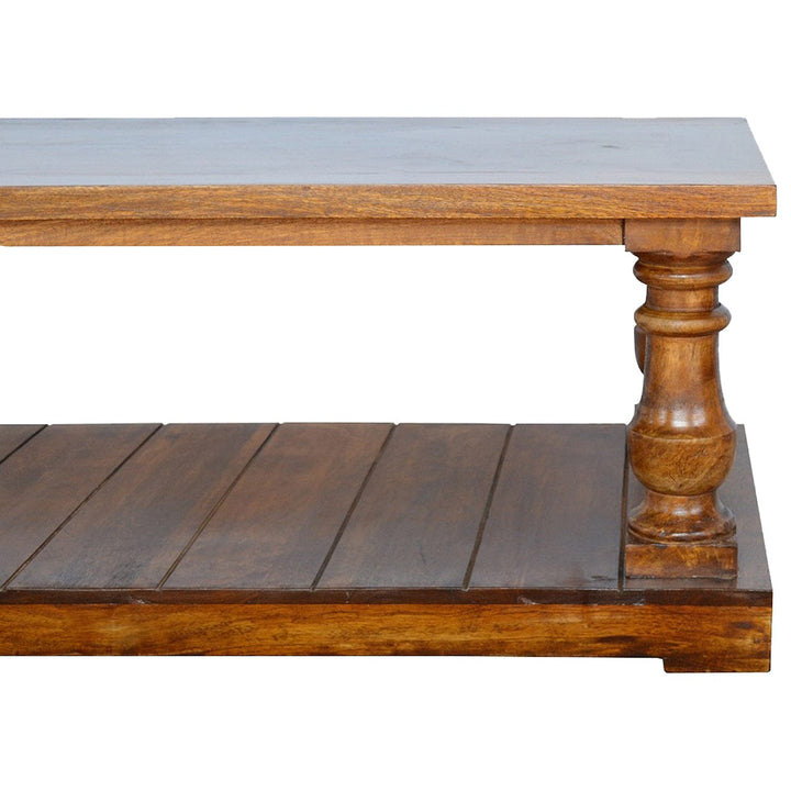 Farmhouse Square Turned Country Coffee Table - Solid Mango Wood Center Table for Living Room - product view 3 showing...