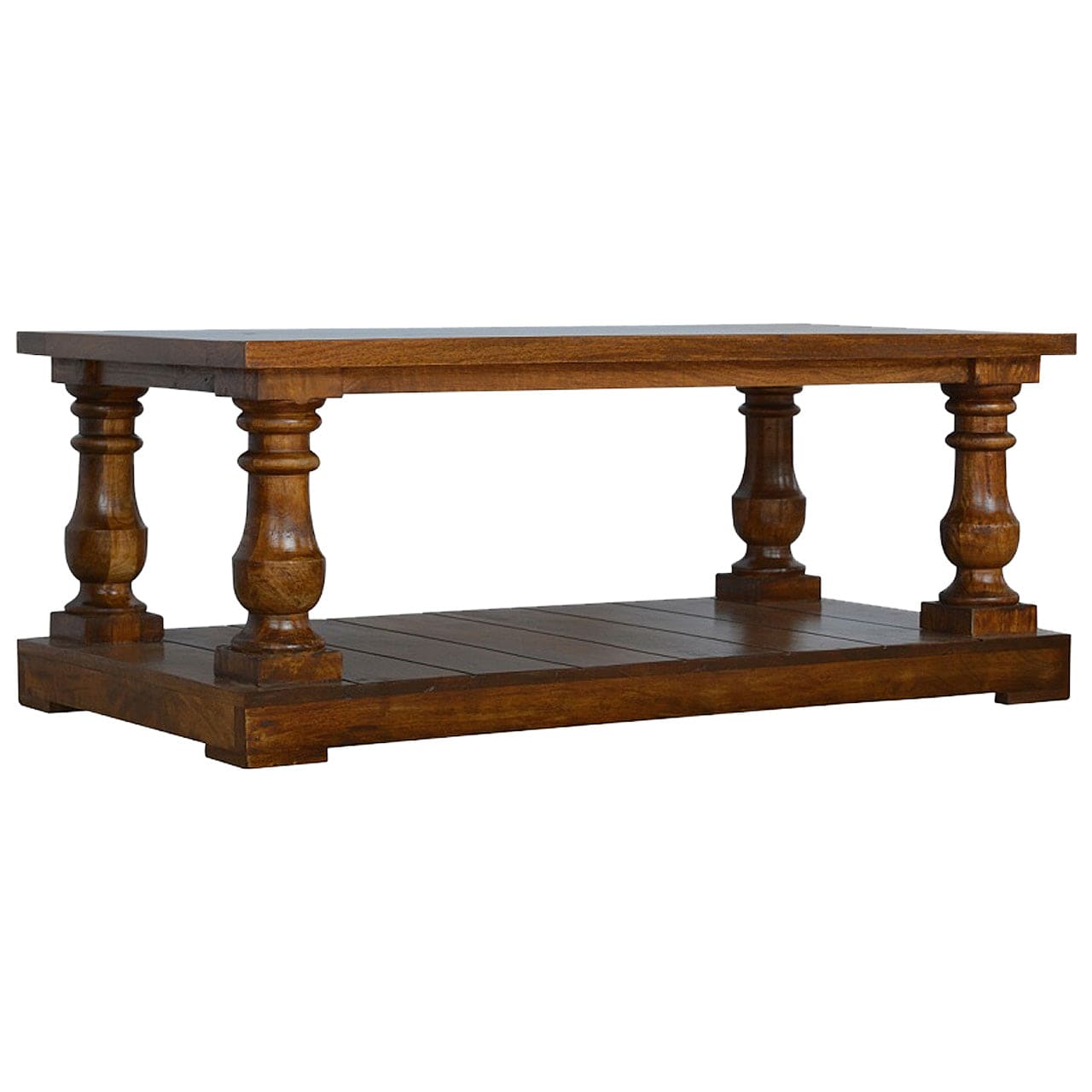 Farmhouse Square Turned Country Coffee Table - Solid Mango Wood Center Table for Living Room - product view 2 showing...