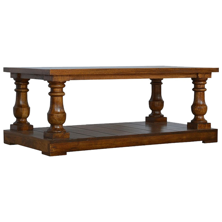 Farmhouse Square Turned Country Coffee Table - Solid Mango Wood Center Table for Living Room - product view 2 showing...