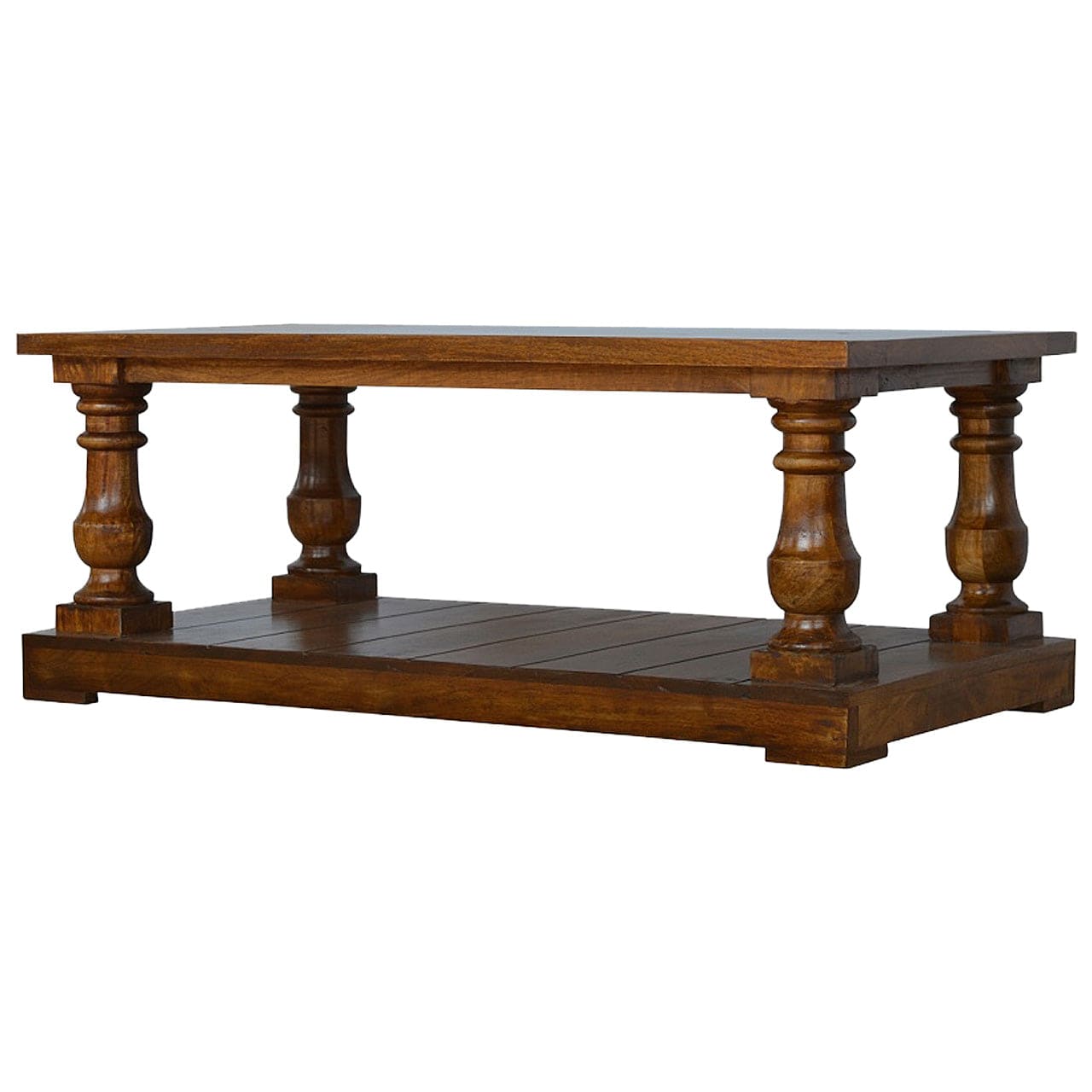 Farmhouse Square Turned Country Coffee Table - Solid Mango Wood Center Table for Living Room - main view showing...