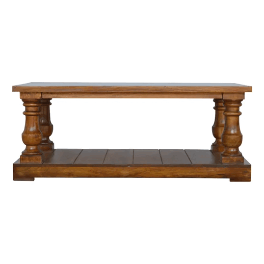 Farmhouse Square Turned Country Coffee Table - Solid Mango Wood Center Table for Living Room - product view 8 showing...