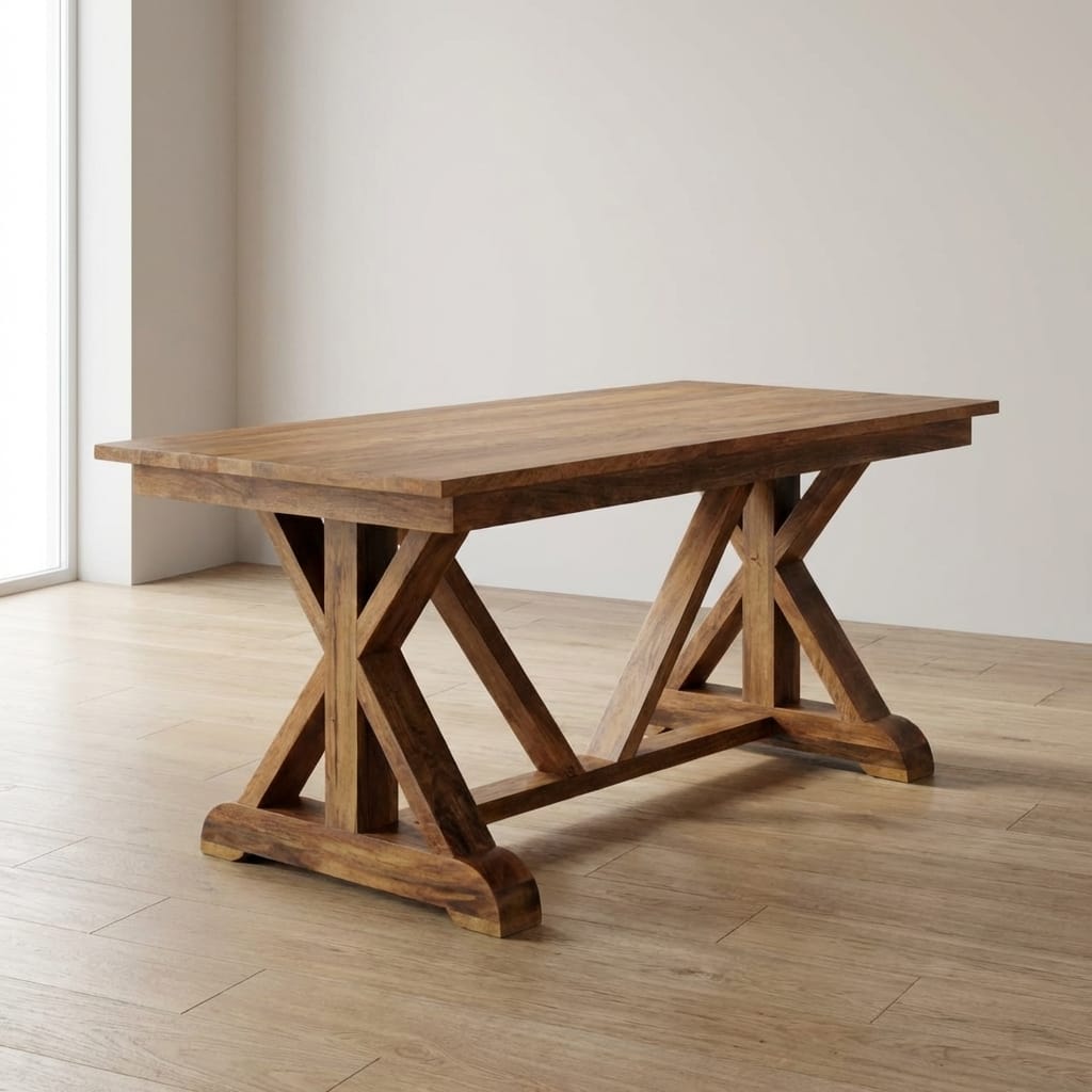 farmhouse Treston Dining Table - Solid Mango Wood Kitchen Table - main view showing handcrafted solid mango wood dining table