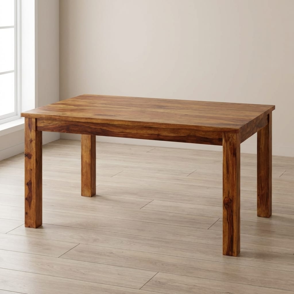 Farmhouse Tula Dining Table - Solid Mango Wood Kitchen Table - main view showing handcrafted solid mango wood dining table