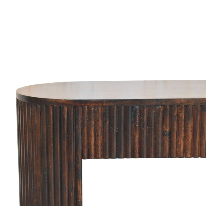 Farmhouse Velvet Mocha TV Stand - Solid Mango Wood Entertainment Unit for Living Room - product view 4 showing...