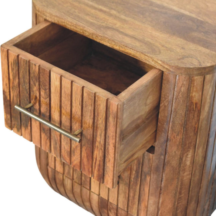 Fluted Bedside Table with Drawers - Solid Mango Wood Nightstand for Bedroom - product view 6 showing handcrafted solid...