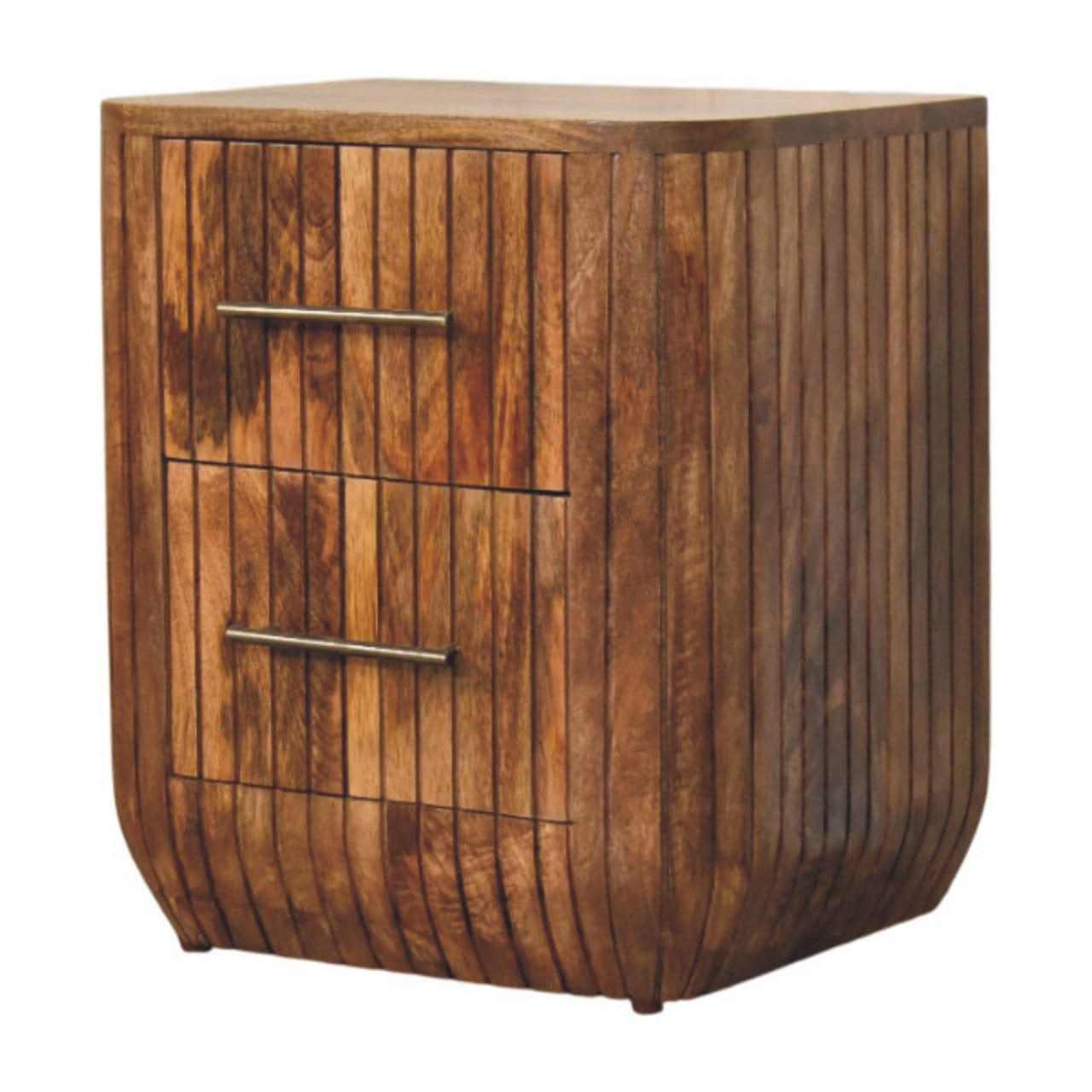 Fluted Bedside Table with Drawers - Solid Mango Wood Nightstand for Bedroom - product view 3 showing handcrafted solid...