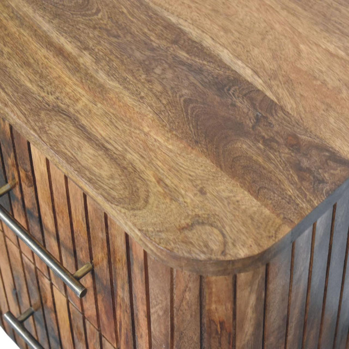 Fluted Bedside Table with Drawers - Solid Mango Wood Nightstand for Bedroom - product view 5 showing handcrafted solid...