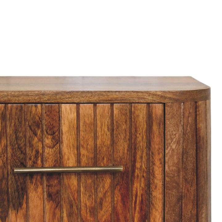 Fluted Bedside Table with Drawers - Solid Mango Wood Nightstand for Bedroom - product view 4 showing handcrafted solid...