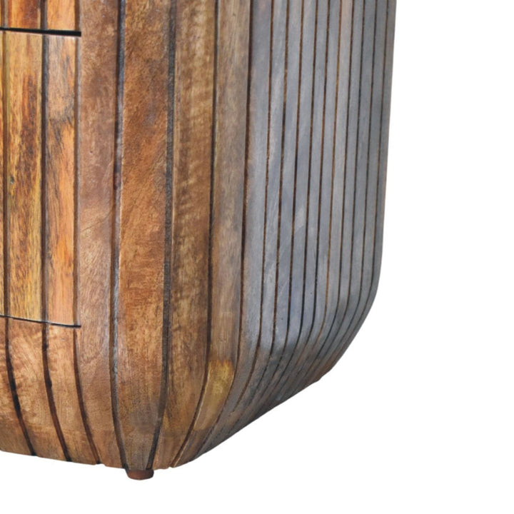 Fluted Bedside Table with Drawers - Solid Mango Wood Nightstand for Bedroom - product view 7 showing handcrafted solid...