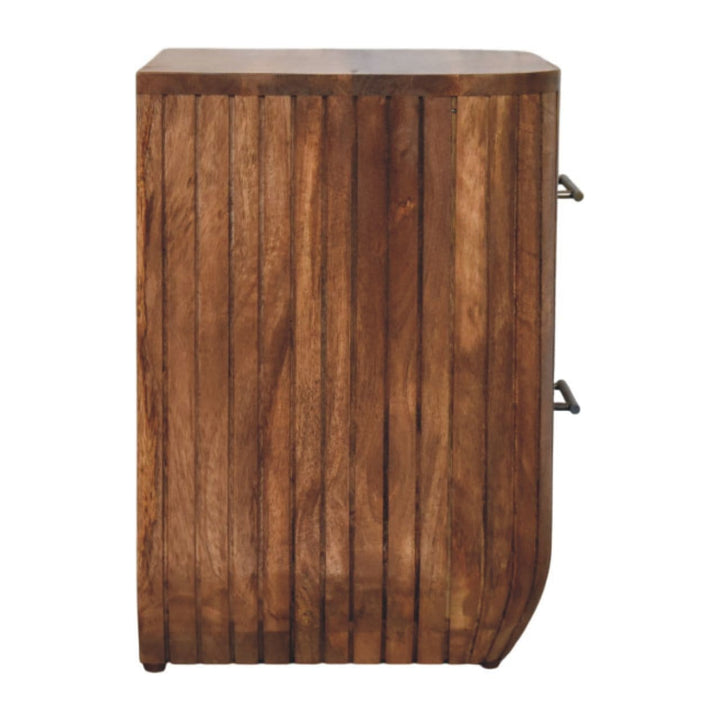 Fluted Bedside Table with Drawers - Solid Mango Wood Nightstand for Bedroom - product view 8 showing handcrafted solid...
