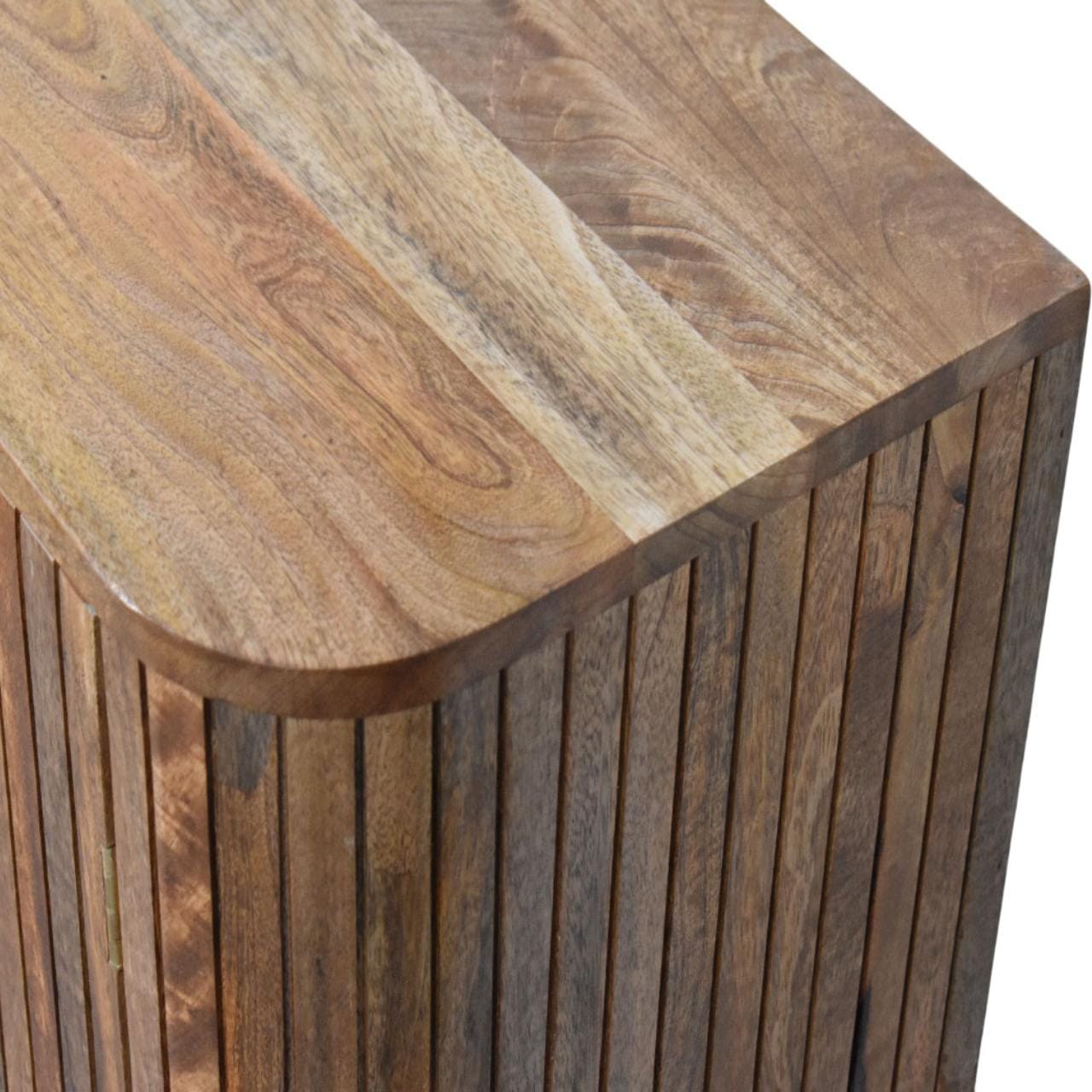 Fluted Curve Sideboard - Solid Mango Wood Storage Cabinet for Living Room & Hallway - product view 5 showing handcrafted...