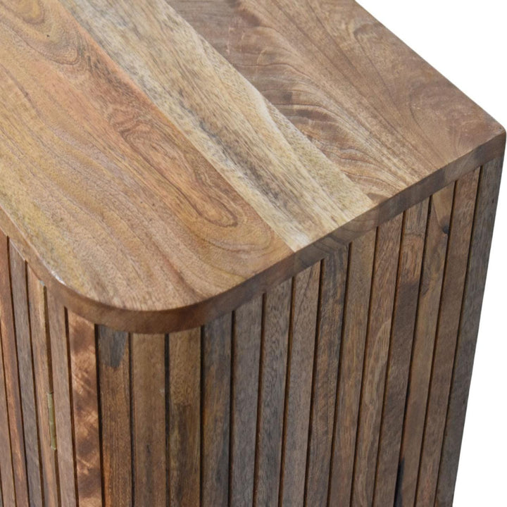 Fluted Curve Sideboard - Solid Mango Wood Storage Cabinet for Living Room & Hallway - product view 5 showing handcrafted...