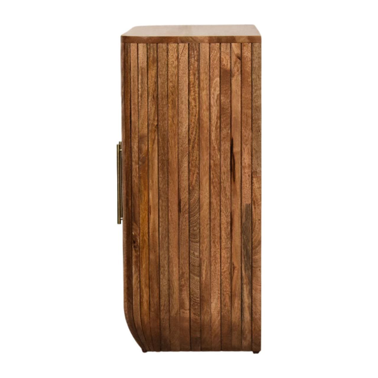 Fluted Curve Sideboard - Solid Mango Wood Storage Cabinet for Living Room & Hallway - product view 8 showing handcrafted...