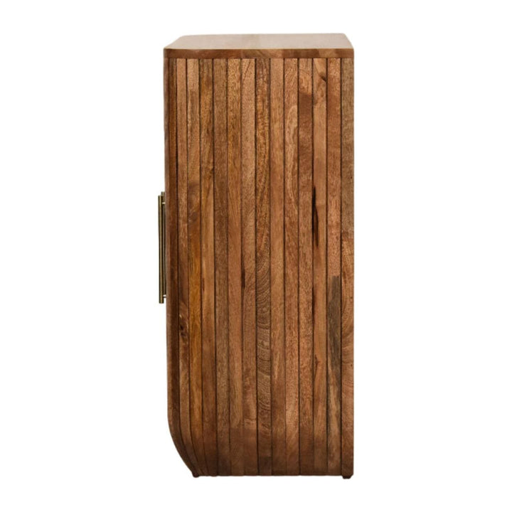 Fluted Curve Sideboard - Solid Mango Wood Storage Cabinet for Living Room & Hallway - product view 8 showing handcrafted...