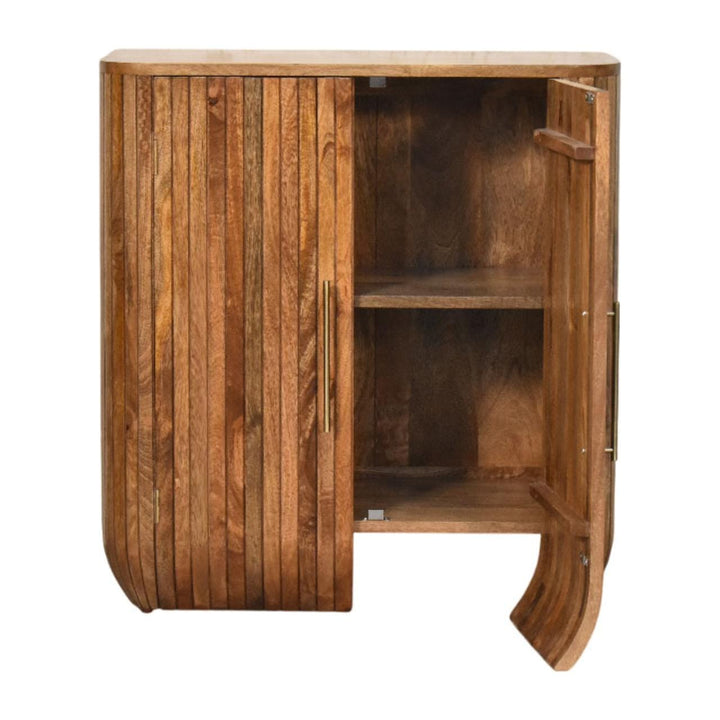 Fluted Curve Sideboard - Solid Mango Wood Storage Cabinet for Living Room & Hallway - product view 6 showing handcrafted...