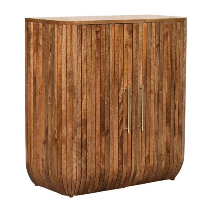 Fluted Curve Sideboard - Solid Mango Wood Storage Cabinet for Living Room & Hallway - product view 3 showing handcrafted...